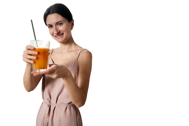 Medium shot woman with healthy juice