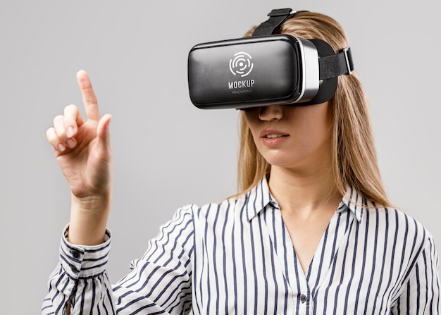 Medium shot woman with vr glasses