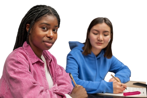 Medium shot women studying