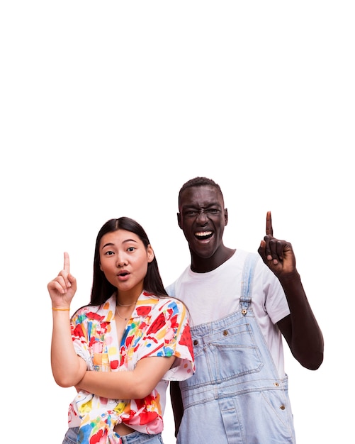 Medium shot young friends posing in studio