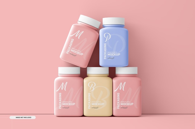 Medium Square Pill Supplement Bottle Mockup