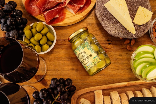 PSD medium whole olives jar mockup on table