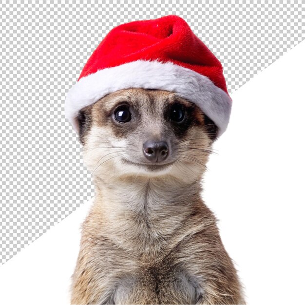 PSD meerkat met een kerstmanhoed op een doorzichtige achtergrond