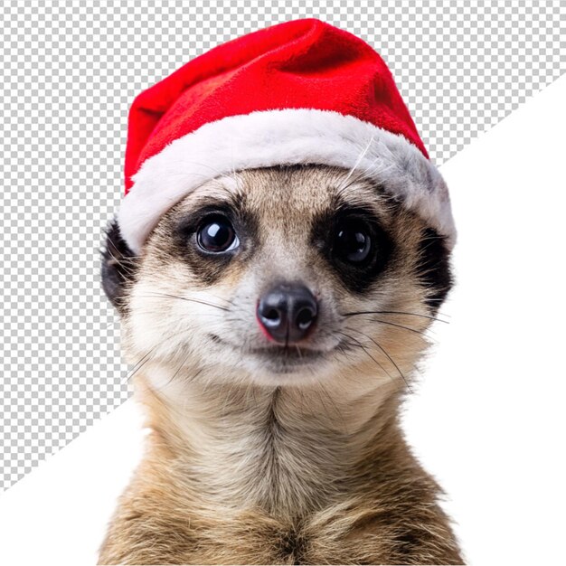 Meerkat wearing santa hat on transparent background