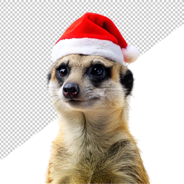 Meerkat wearing santa hat on transparent background
