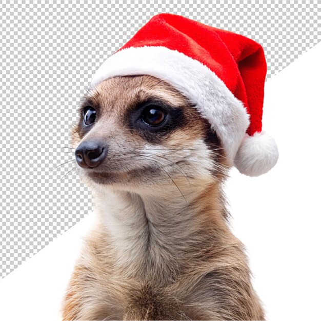 PSD meerkat wearing santa hat on transparent background