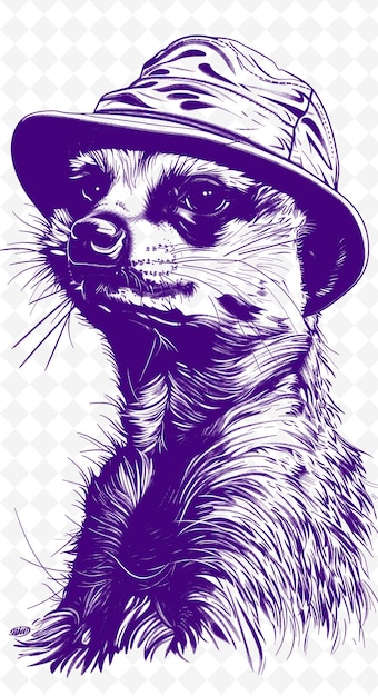 PSD meerkat con un cappello da safari e un'espressione avventurosa post animals sketch art vector collections