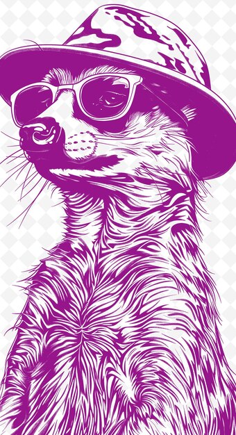 PSD meerkat z kapeluszem safari i przygodowym wyrażeniem post animals sketch art vector collections