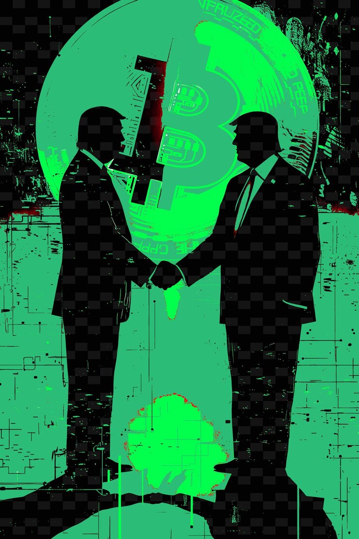 PSD meeting between a presidential candidate and a bitcoin entre flat illustration election campaign