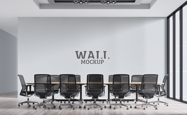 PSD meeting rooms with neutral tones as the leading. wall mockup