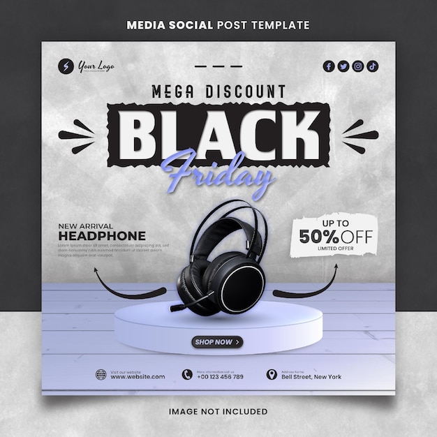 PSD Мега скидка черная пятница распродажа медиа шаблон сообщения в социальных сетях