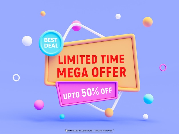 PSD mega offer 3d promotion banner design template