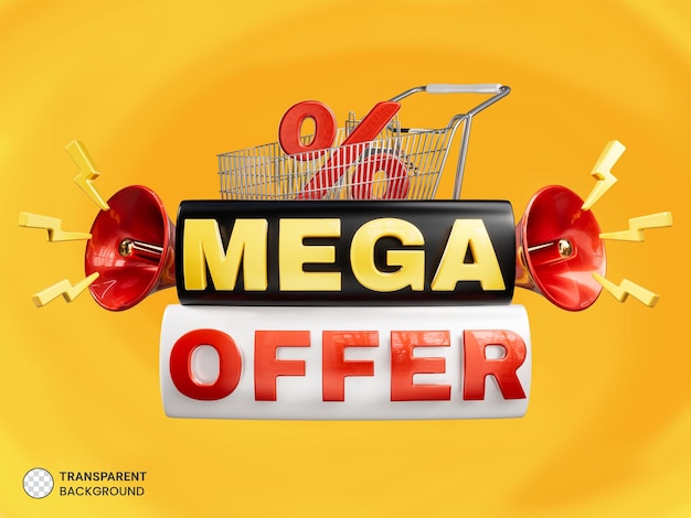 PSD banner promozionale 3d mega offerta con megafono