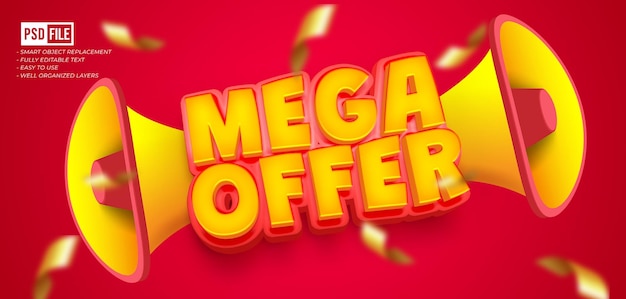 PSD mega offer 3d style banner with megaphone right and left