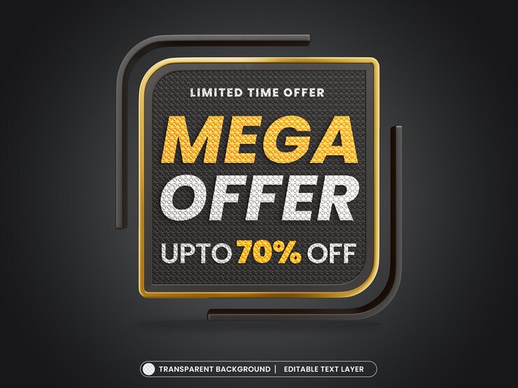 PSD mega offer 70 off 3d banner with editable text for promotion