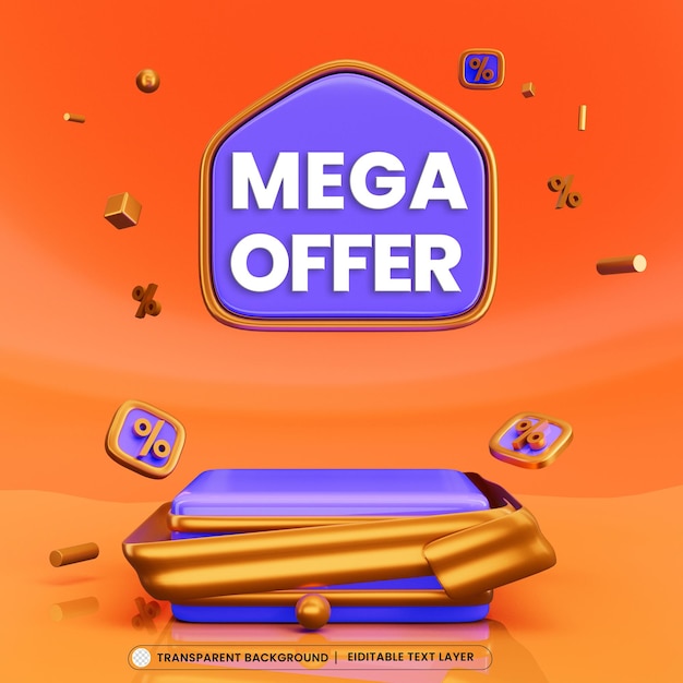 PSD mega offer product podium with editable text for promotion