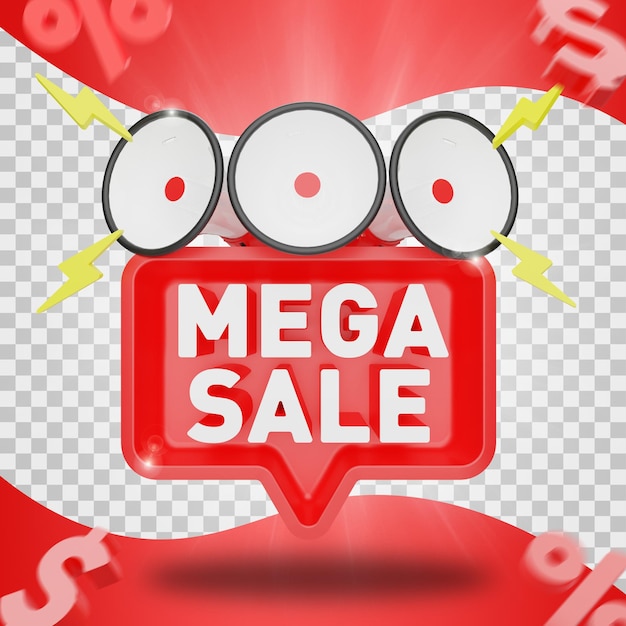 Mega offerta con rendering 3d del creatore di scene del megafono isolato