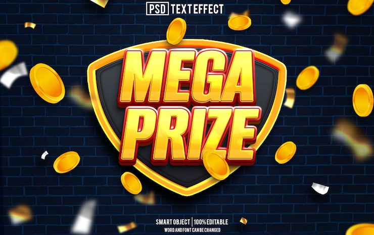 PSD mega prize text effect font editable typography 3d text