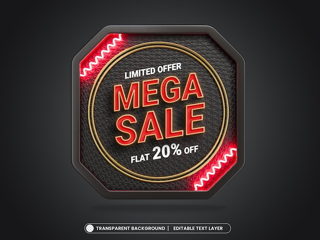 PSD mega sale 3d banner с редактируемым текстом для продвижения