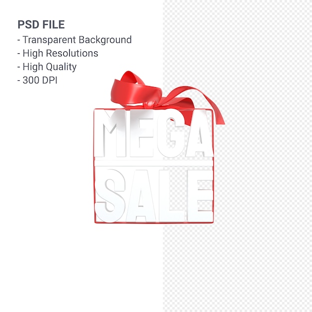 PSD 메가 판매 3d 디자인 활과 리본 절연 판매 촉진을위한 렌더링