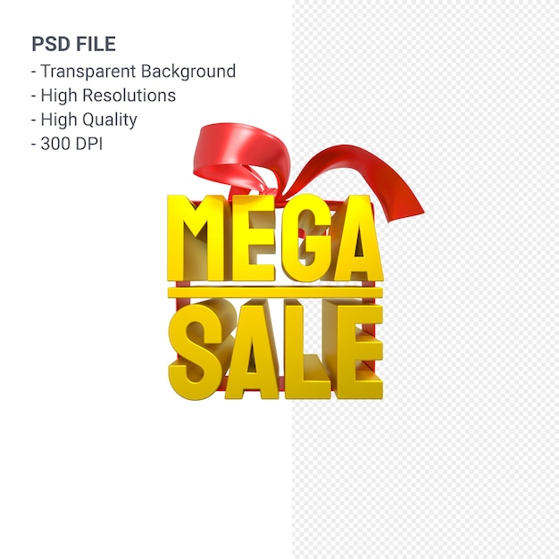 Мега распродажа 3d дизайн-рендеринг для продвижения продажи с бантом и лентой