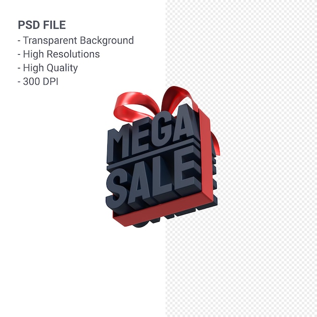 Мега распродажа 3d дизайн-рендеринг для продвижения продажи с бантом и лентой