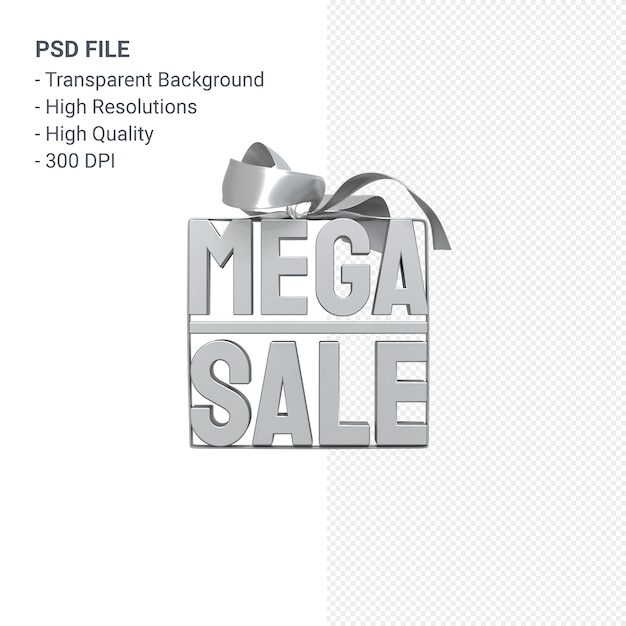 Mega sale 3d design rendering for sale promotion with bow and ribbon isolated