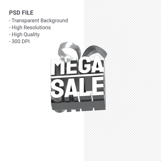 Mega sale 3d design rendering for sale promotion with bow and ribbon isolated