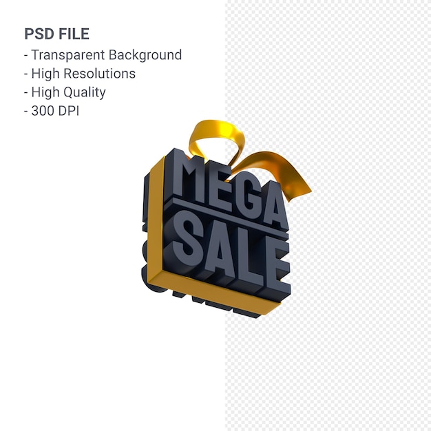 mega sale 3d design rendering for sale promotion with bow and ribbon isolated