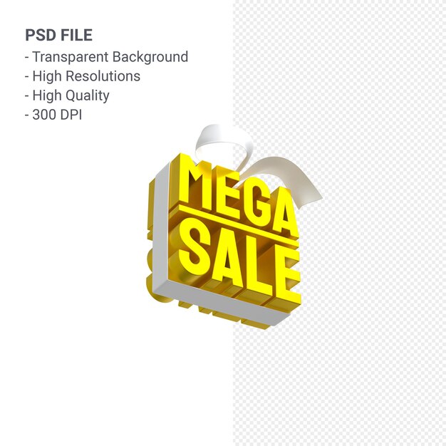 Mega sale 3d design rendering for sale promotion with bow and ribbon isolated