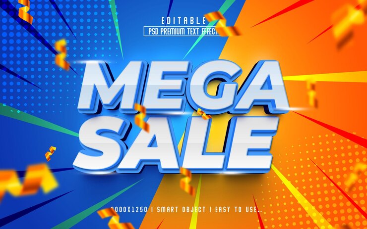 PSD mega sale 3d edytowalny efekt tekstowy premium psd z tłem