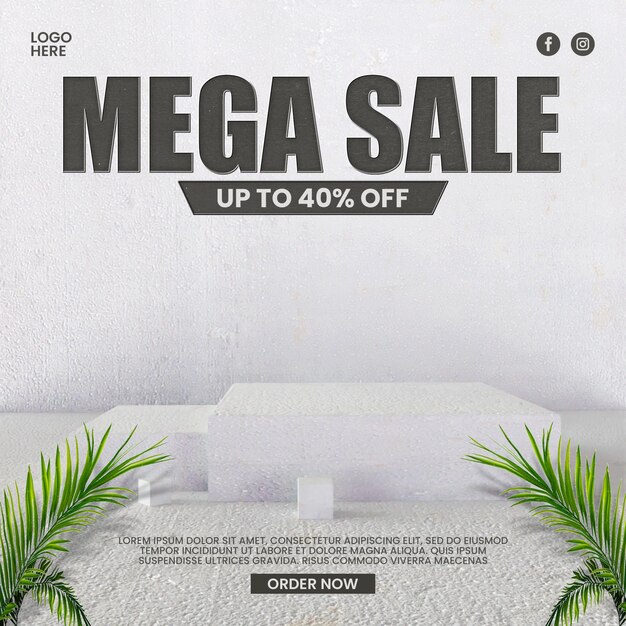 Mega sale 3d podium social media template