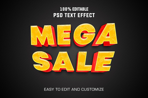 PSD mega sale 3d text effect with black background