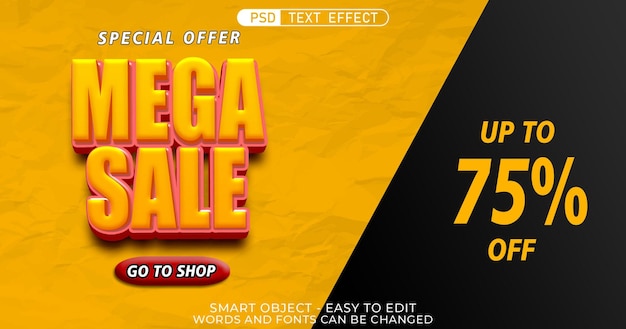 PSD mega vendita 75 per cento sconto modello di banner promozione 3d