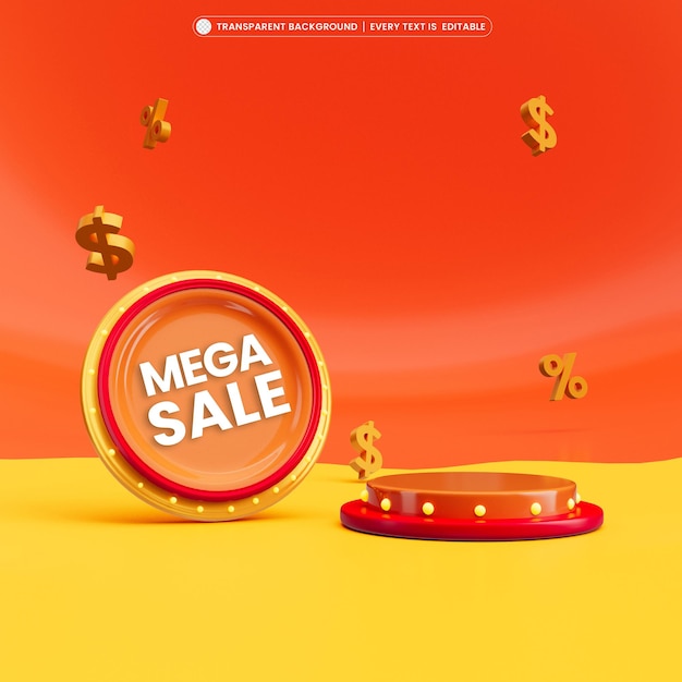 Mega sale aanbieding banner ontwerpsjabloon 3d render