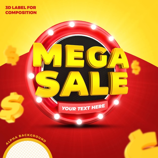 PSD mega sales label 3d render