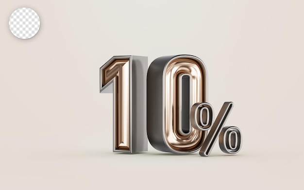 메가 판매는 쇼핑을 위한 3d 렌더링 개념의 황금 재료로 10% 할인을 제공합니다.