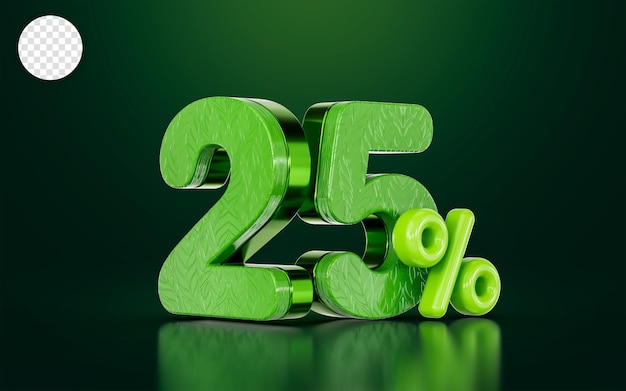 PSD mega offerta di vendita sconto del 25% colore verde con concetto di rendering 3d nero per grandi acquisti