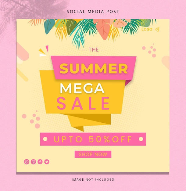 PSD the mega summer sale up to 50 percent off shop now social media post vector illustration stock