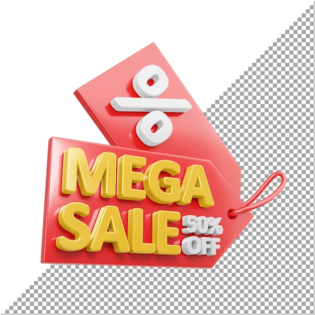 PSD mega verkoop badge 3d-rendering geïsoleerd