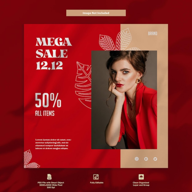 Mega Wyprzedaż 12 12 Moda Damska Rabat Promocja Luksusowy Czerwony Szablon Postu Na Instagram