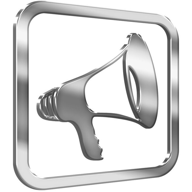 PSD megaphone 3d icon with silver metallic effect