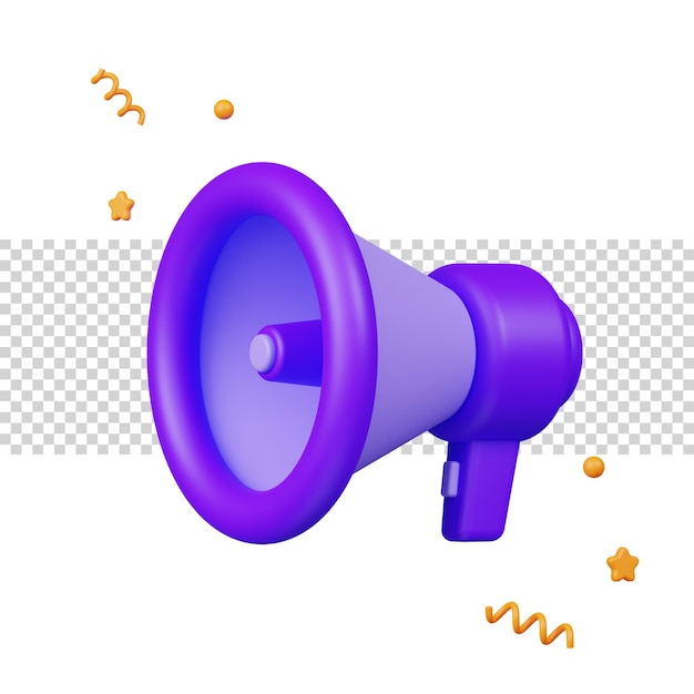 Megaphone announcement speak loud 3d rendering for website or app