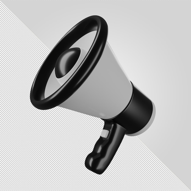 Megaphone black and white side view black and gray horn loudspeaker icon isolated loudspeaker 3d illustration 3d render