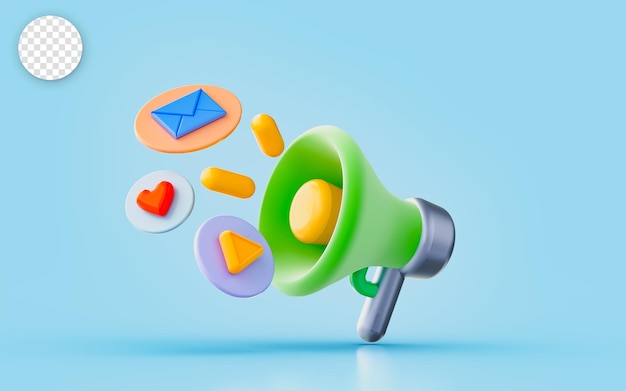 megaphone sig with envelop emoji 3d render concept for social media marketing advertisement