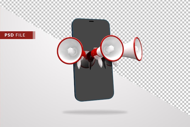 PSD megafono e smartphone digital marketing 3d