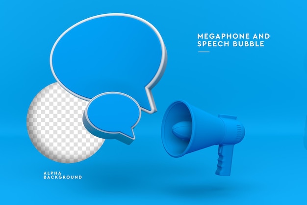 Megaphone with speech bubble 3d rendering