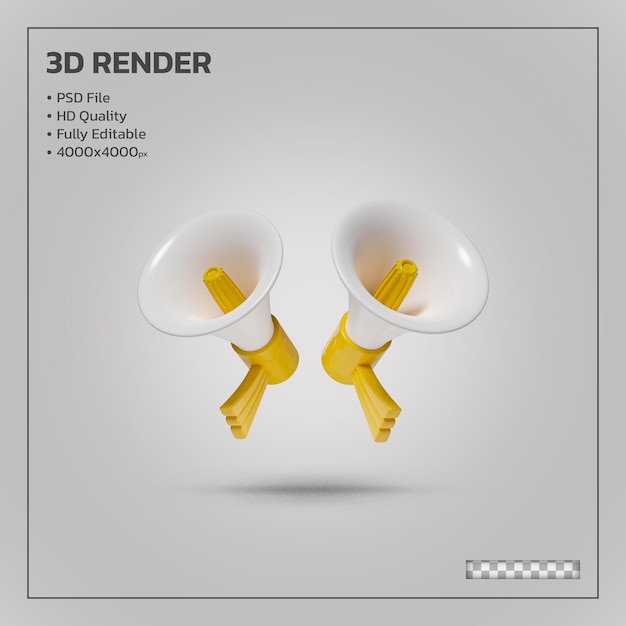 Rendering 3d realistico giallo megafono isolato