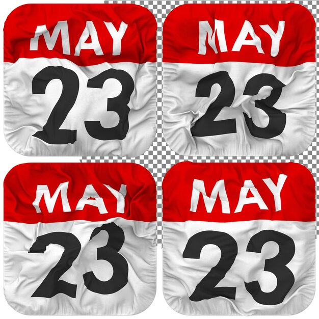 Mei datum kalender pictogram geïsoleerd vier golvende stijl bump textuur 3d rendering