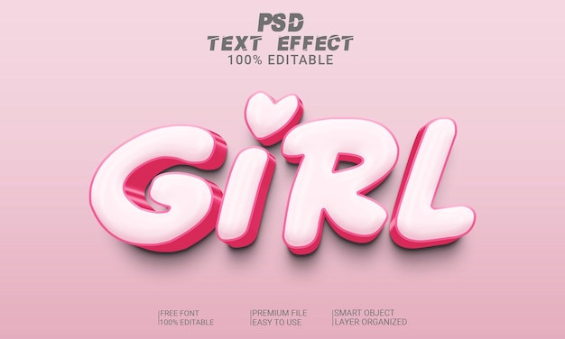 Meisje 3d-teksteffect psd-bestand